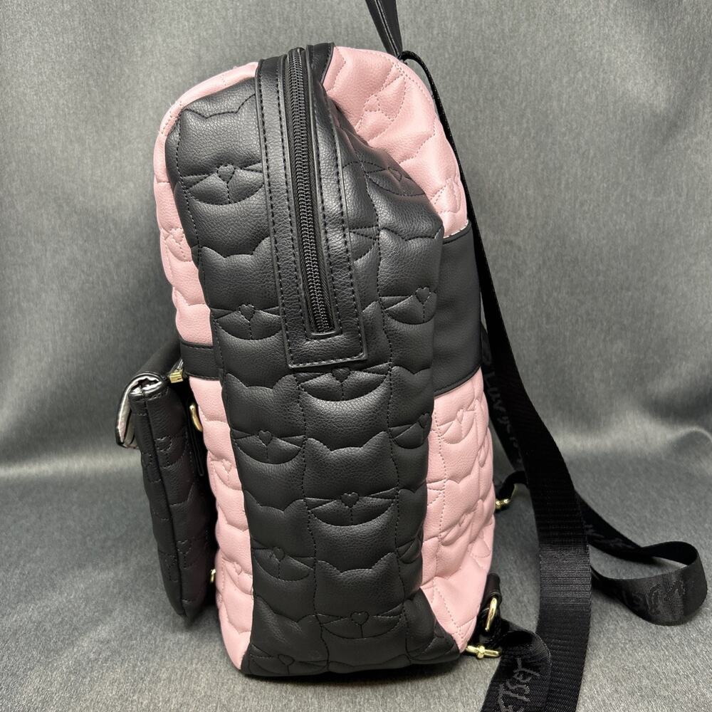 Luv Betsey Johnson Lorene Quilted Cat Face Pink Black Backpack with Crossbody - Picture 8 of 15